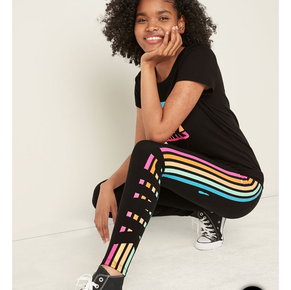 🔥 VS Pink rainbow campus tee & leggings set XXL - Picture 8 of 12